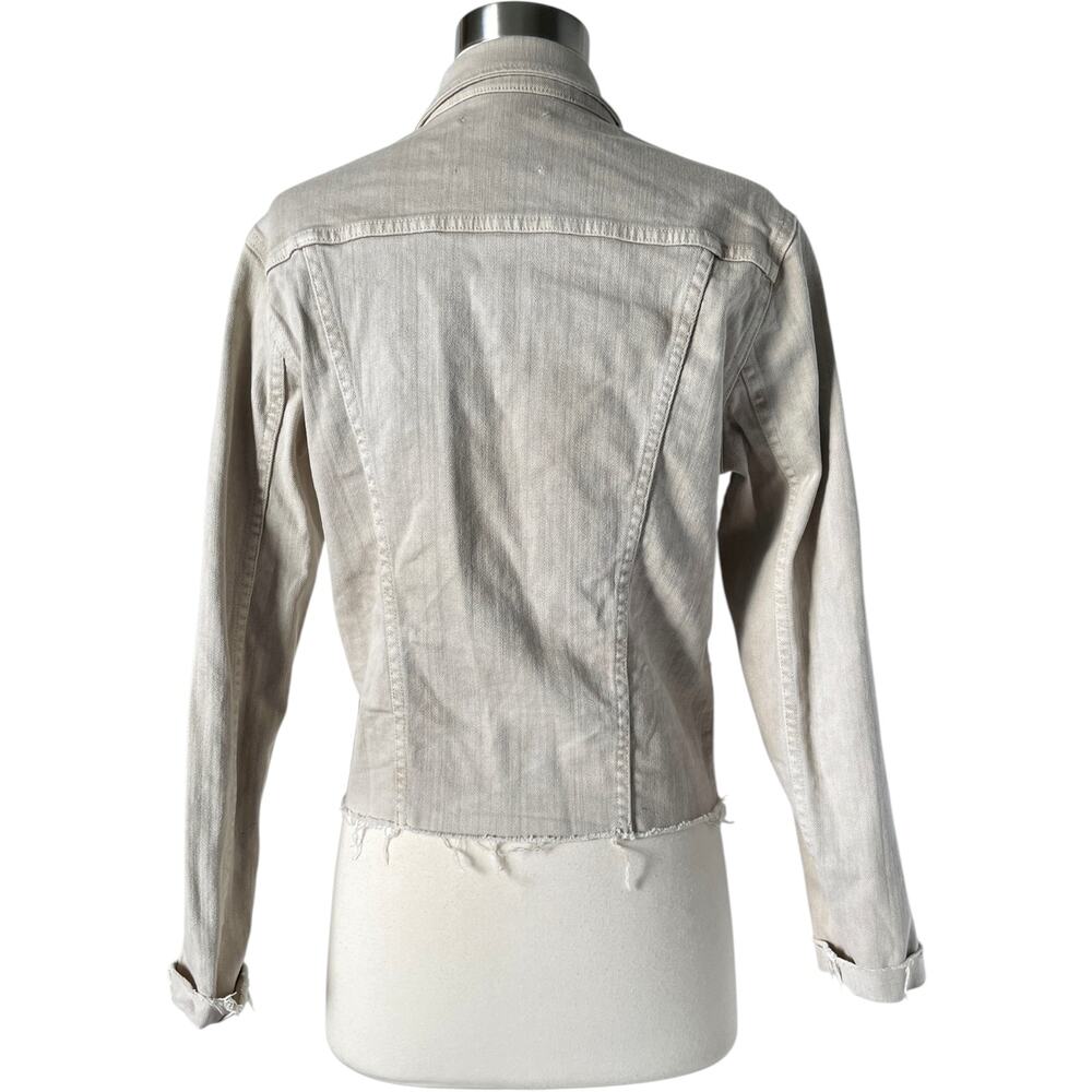 L’Agence Janelle Jean Jacket M Biscuit Cropped Denim Trucker Raw Hem - Picture 4 of 8